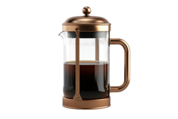 Elegant copper French coffee press on black background