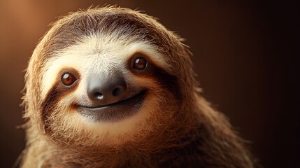 Fototapeta premium Close-up portrait of a smiling sloth with brown eyes and soft fur.