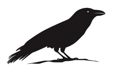 Fototapeta premium Black crow silhouette against white background illustration