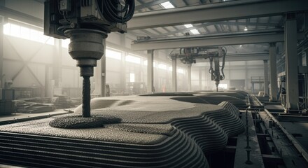 Footage highlighting the synergy between automated concrete dispensing and gantrydriven precise movements in largescale additive manufacturing.