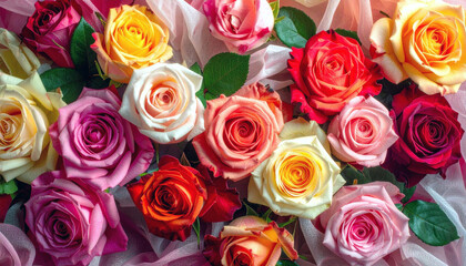 カラフルなバラの花を敷き詰めた背景素材