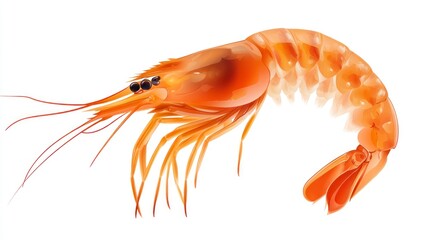 Close up studio shot of fresh orange shrimp isolated on white background
