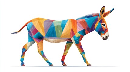 Colorful geometric donkey illustration isolated on white background