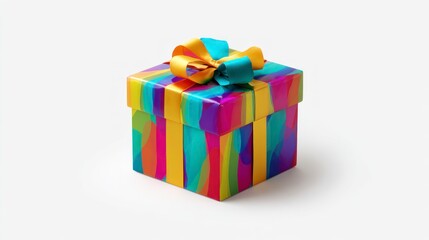 Colorful gift box with ribbon on white background present concept