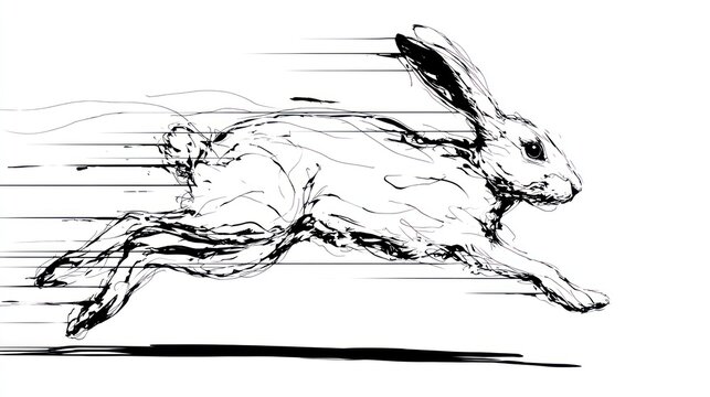 Dynamic sketch of a running hare depicting speed and motion isolated