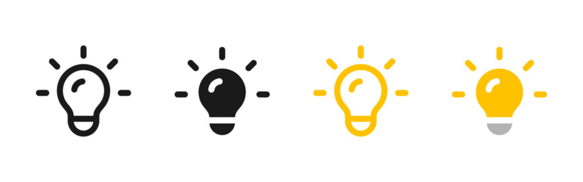 Light bulb icon. Creativity and innovation vector concept. Lightbulb electricity symbol. Inspiration and solution pictogram. Light bulb illustration set.
