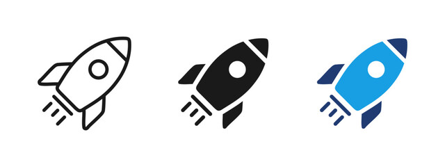 Rocket icon launching upward. Startup launch and business growth symbol for innovation, project development, acceleration, strategy, marketing and successful progress.