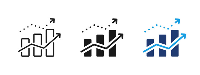 Forecast trend icon with growth chart and upward arrow. Business analytics concept for data analysis, prediction, financial growth, market insight, strategic planning and future performance.