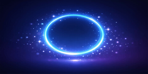 Glowing blue ring with starlight and sparkles in dark space © HooD