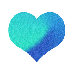 Turquoise heart, blue gradient PNG sticker, grainy texture clipart design element isolated on transparent background