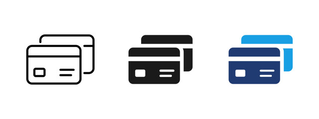 Credit card icon showing bank payment cards. Concept of finance, banking, online payment, cashless transaction, ecommerce checkout and secure money transfer for business and digital services.