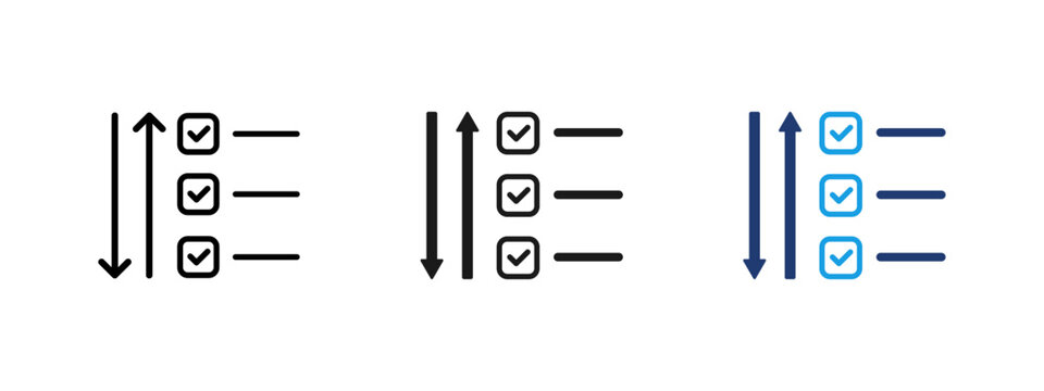 Prioritized checklist icon. Task list with check marks and up down arrows. Symbol of task management, sorting, planning and workflow organization for business, productivity and user interface design. - Powered by Adobe