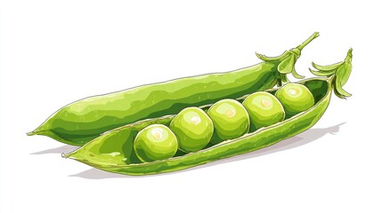 Fresh green pea pods vibrant illustration on white background