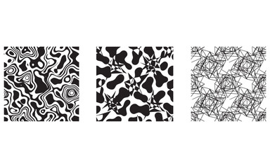 Set of Abstract Black and White Seamless Patterns: Liquid, Organic, and Geometric Textures Vector