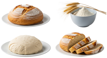 Stages of bread making isolated on transparent background