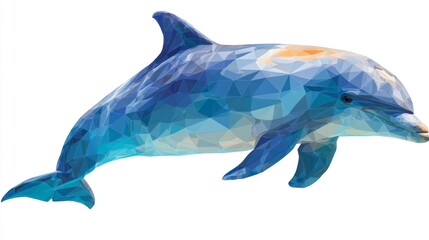 Geometric dolphin illustration blue aquatic mammal isolated on white