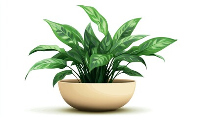 Green leafy plant in a beige pot against a clean white background