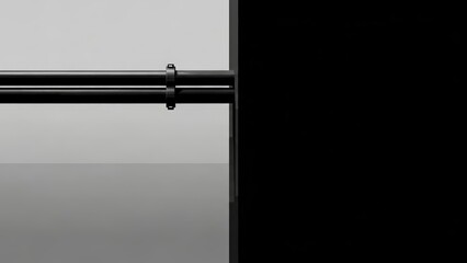 Minimalist Black Barbell on a Gray Background.