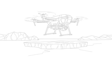 Obraz premium Drone flying over icy landscape for environmental monitoring.