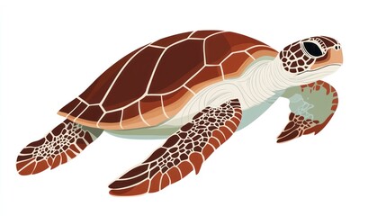 Isolated illustration of a sea turtle with patterned shell and flippers