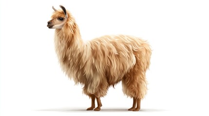 Fototapeta premium Isolated llama in profile with fluffy fur against a clean white background