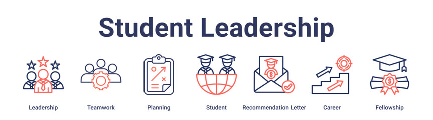 Fototapeta premium Student Leadership banner web icon vector illustration concept for education with icon of Leadership, Teamwork, Planning, Student, Recommendation Letter, Career.