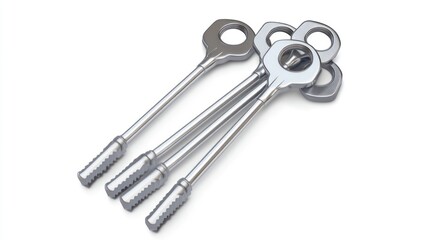 Metallic eye bolts on white background engineering tools