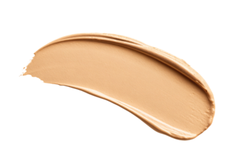 Light beige foundation cream smear with textured brush stroke, isolated on a transparent background