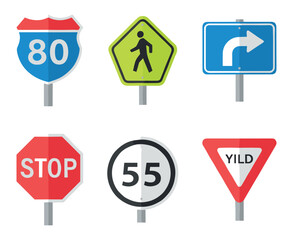 Road signs flat icons set