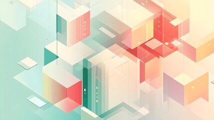Obraz premium Abstract isometric design with geometric shapes and pastel color gradients.