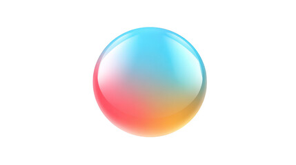 Glossy sphere with smooth gradient colors of blue, red, and yellow, isolated on transparent background, modern abstract design, shiny and reflective, digital art