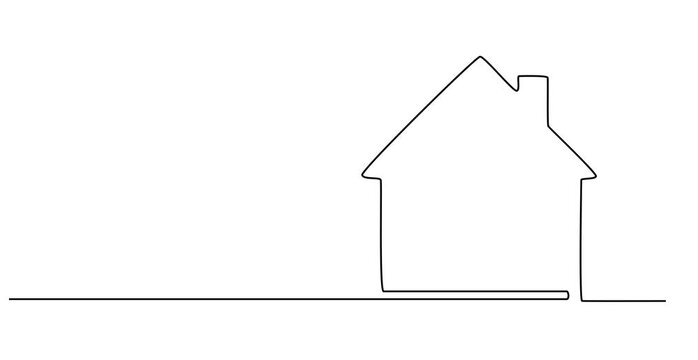 Animated self drawing of Continuous thin line home vector illustration, minimalist house icon. One line art cottage building, Continuous Thin Line Home Icon. Vector illustration for the web design,