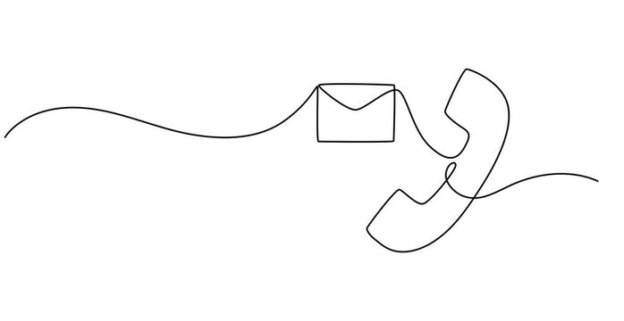 Animated self drawing of   smartphone with email icon continuous one line drawing, Envelope and mobile phone line icon editable stroke, Continuous Line Drawing of Mobile Marketing Icon. 