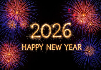 New Years Celebration with Fireworks Display in Vibrant Colors and Bright Lighting on Dark Background for Party Invitation