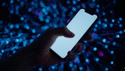 a person is holding a smartphone with a blank screen, perfect for showcasing an app or any design