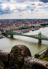 Obraz premium Beautiful View Of The City Center With Freedom Bridge In Budapest, And View From Buda Castle
