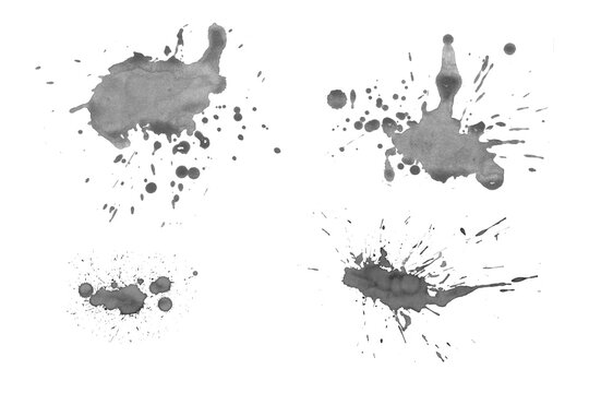 A grunge black ink splat and splatter vector illustration featuring artistic paint blots, drips, and spray stains for a dirty textured design element