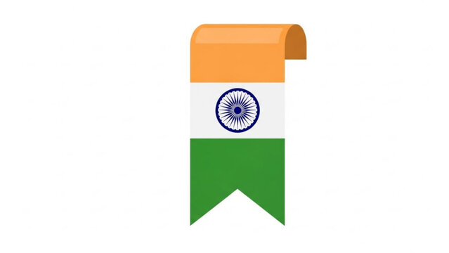 Indian flag ribbon with saffron, white and green colors and blue chakra symbol on white background