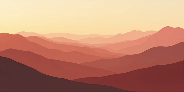 Sunset over layered mountain range with warm orange and brown hues