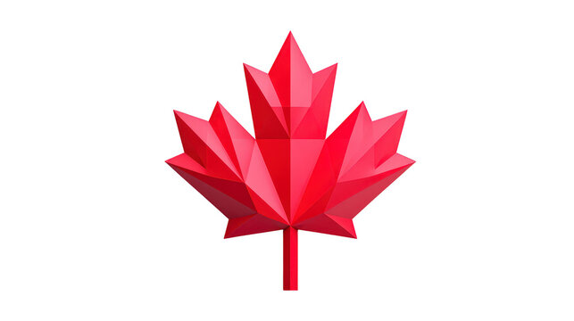 Red geometric maple leaf polygonal style symbolizing Canada national identity patriotism and modern design isolated on transparency background evoking pride and unity