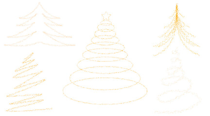 Abstract festive Christmas tree forming with golden glitter dots. Set. Vector illustration