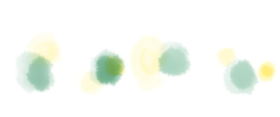 舞い散る葉のような緑と黄色のふわふわな滲んだドットあしらいイラスト