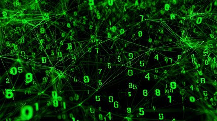 Digital Network of Green Numbers - A Futuristic Data Visualization.