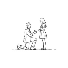 Man kneeling to propose to woman isolated on transparent background