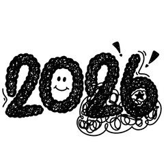 Happy New Year 2026 black and white letters