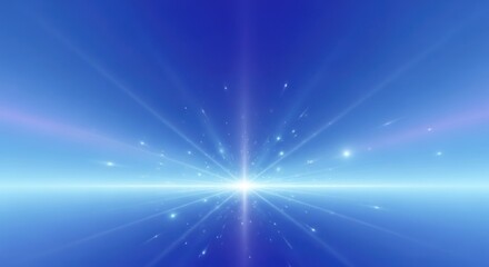 Bright Blue Light Rays and Particles Abstract Background.