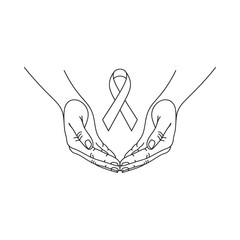 Hands gently holding a gray ribbon symbolizing support and awareness for a cause