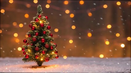 Decorated christmas tree in snow