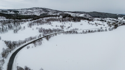 Curving winter road through Nordic snow-covered landscape © nicoescobarphoto
