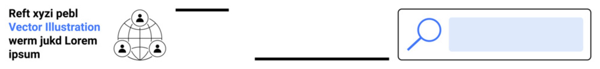 Digital research, online networking, data exploration, information search, technology concepts, communication links. Network diagram with connected people and search bar. Digital research and online